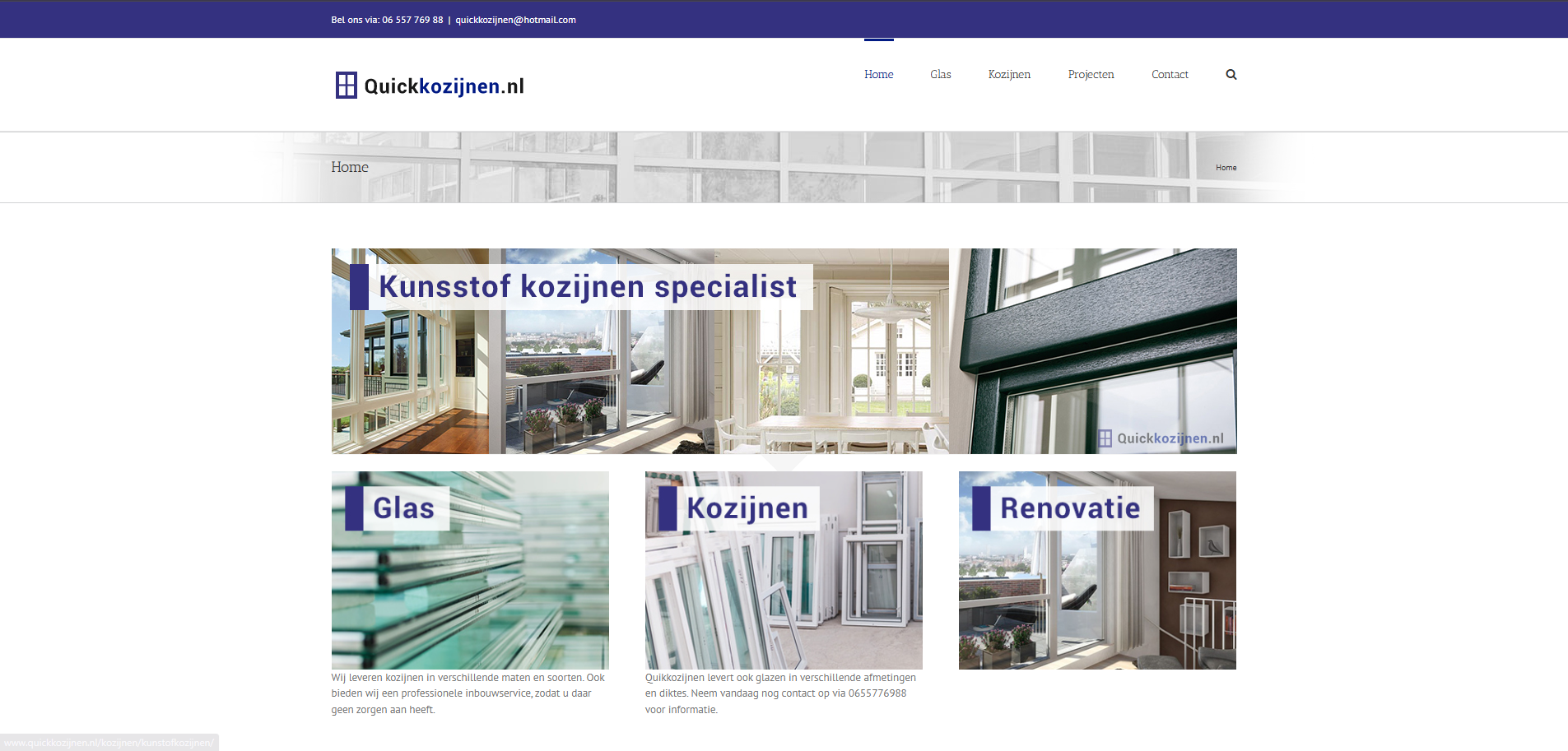 Quickkozijnen.nl website for windows, glass and renovation services