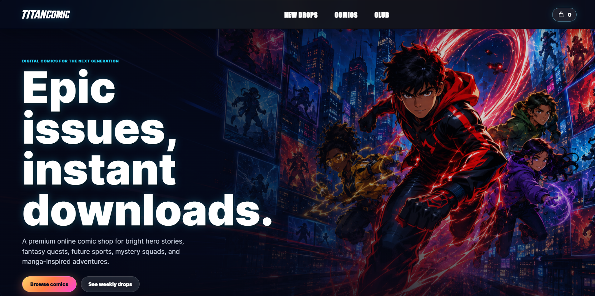 TitanComic comic webshop designed by TitanWebHeroes